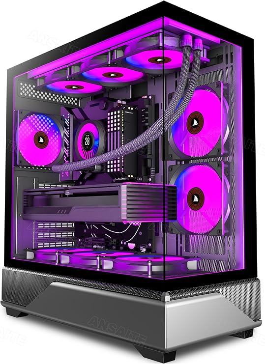 PC CASE 6 PWM ARGB Fans Pre-Installed, Mid-Tower Gaming PC Case, Panoramic Tempered Glass Computer Case with Type-C,360mm Radiator Support,Black,G8
