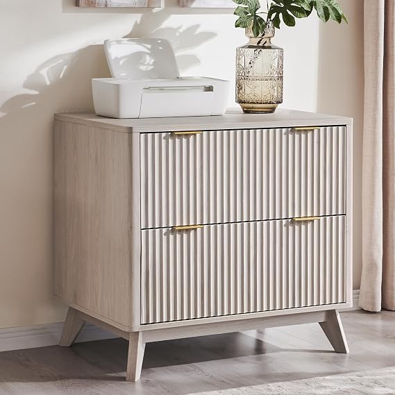 T4TREAM 31.8-Inch Fluted 2-Drawer Lateral File Cabinet, Alder White