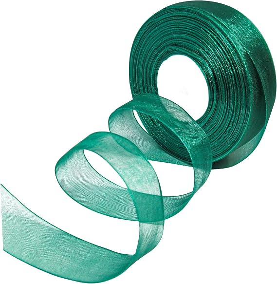 Shimmer Sheer Organza Ribbon 1 inch Dark Green Ribbon Ribbon for Gift Wrapping Bouquet Crafts Dark Green Ribbon Organza Ribbon for Decorating Ribbon Roll DIY Floral Sewing 1 in x 50 Yards.
