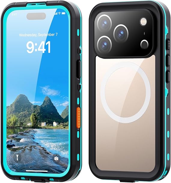 IP68 Waterproof Case for iPhone 17 Pro, MagSafe Compatible, Grassblue | Built-in screen guard, impact-proof silicone, wireless magnetic charge, focus slider for clear underwater photography