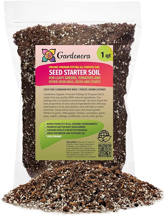 Premium Organic Potting All Purpose Soil - 1 Quart - Seed Starter Soil for Leafy Greens, Tomatoes and Other Seedlings, Seeds and Starts by Gardenera