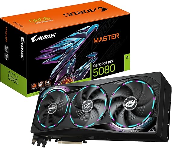 Gigabyte Aorus GeForce RTX 5080 Master 16G Graphics Card - 16GB GDDR7, 256 Bit, PCI-E 5.0, 2805MHz Core Clock, 3 x DisplayPort, 1 x HDMI, GV-N5080AORUS M-16GD
