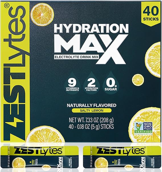 40 Sticks Salty Lemon Sugar Free Electrolyte Hydration Packets High Sodium