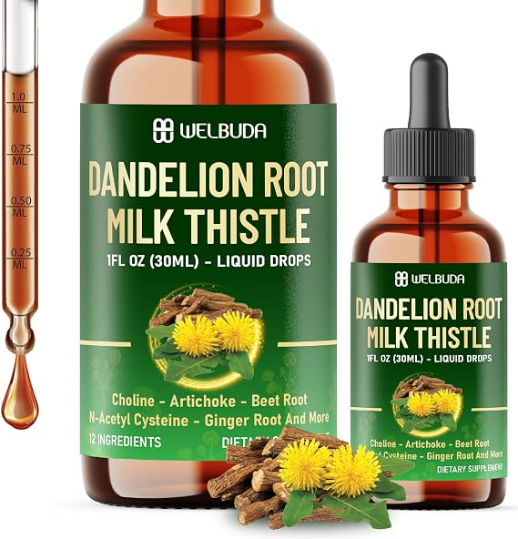 12in1 Dandelion Root Liquid Supplement with Milk Thistle, Artichoke Extract, Turmeric, Beet Root, N-Acetyl Cysteine and 6 More - Support Overall Wellness - 1 FL Oz - 60 Days Supply