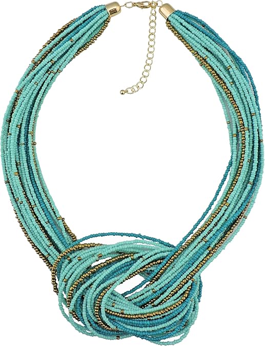 Bocar Statement Beaded Multilayer Chunky Bib Knot Necklace for Women (NK-10316)