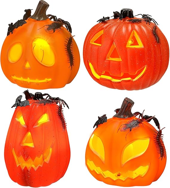 Rossesay 4 Pack Jack O Lantern Pumpkins Halloween Light up Pumpkin, Orange