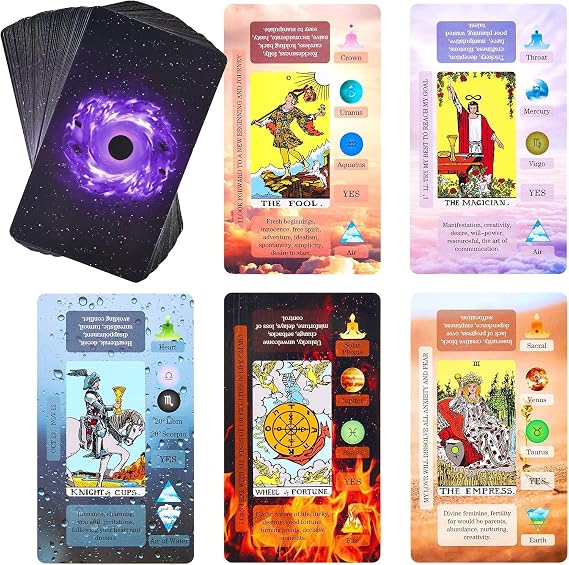 Tarot Cards For Beginners with Meanings on Them Learning Tarot Deck | Keywords Element Chakra Zodiac Astrology Yes or No Reading on Cards; 78 Standard Size Cards; Easy to Shuffle; Traditional Art