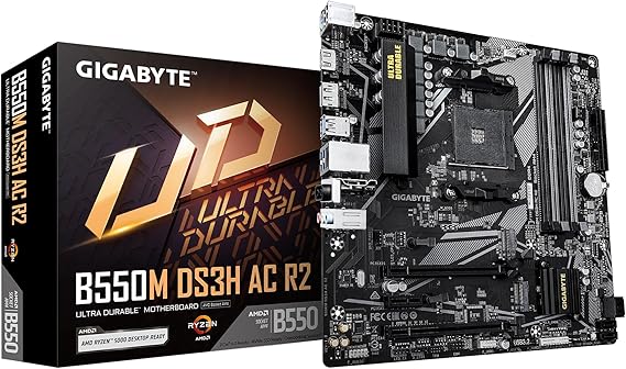 GIGABYTE B550M DS3H AC R2 AMD AM4 mATX Motherboard, Ryzen 5000/4000/3000 Series Processor, DDR4, 5+3 Power Phase, 2X M.2, PCIe 4.0, WIFI5, GbE LAN, PCIe EZ-Latch, WiFi EZ Plug, RGB Fusion