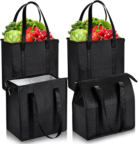 Paterr 4 Pcs Insulated Grocery Bags Reusable, with Zipper