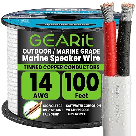 GEARit 14 Gauge Marine Wire, 14/2 AWG Tinned Copper Electrical Wire, 100ft