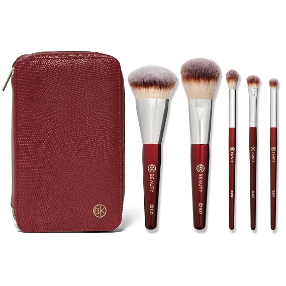 BK BEAUTY Travel Makeup Brush Set with Pouch, 5 Face & Eye Brushes