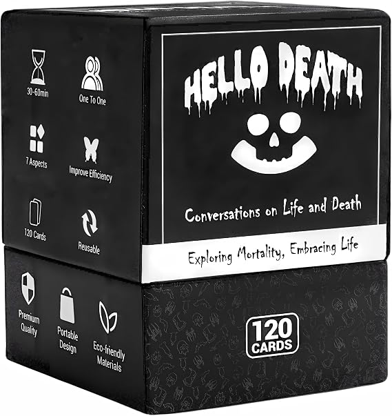 HELLO DEATH Card Game: 120 Cards to Inspire Deep and Fun Conversations About Life and Death A Great Choice for Families, Couples, Parties, and Game Nights; Ideal as Funny Gifts or Adult Card Games