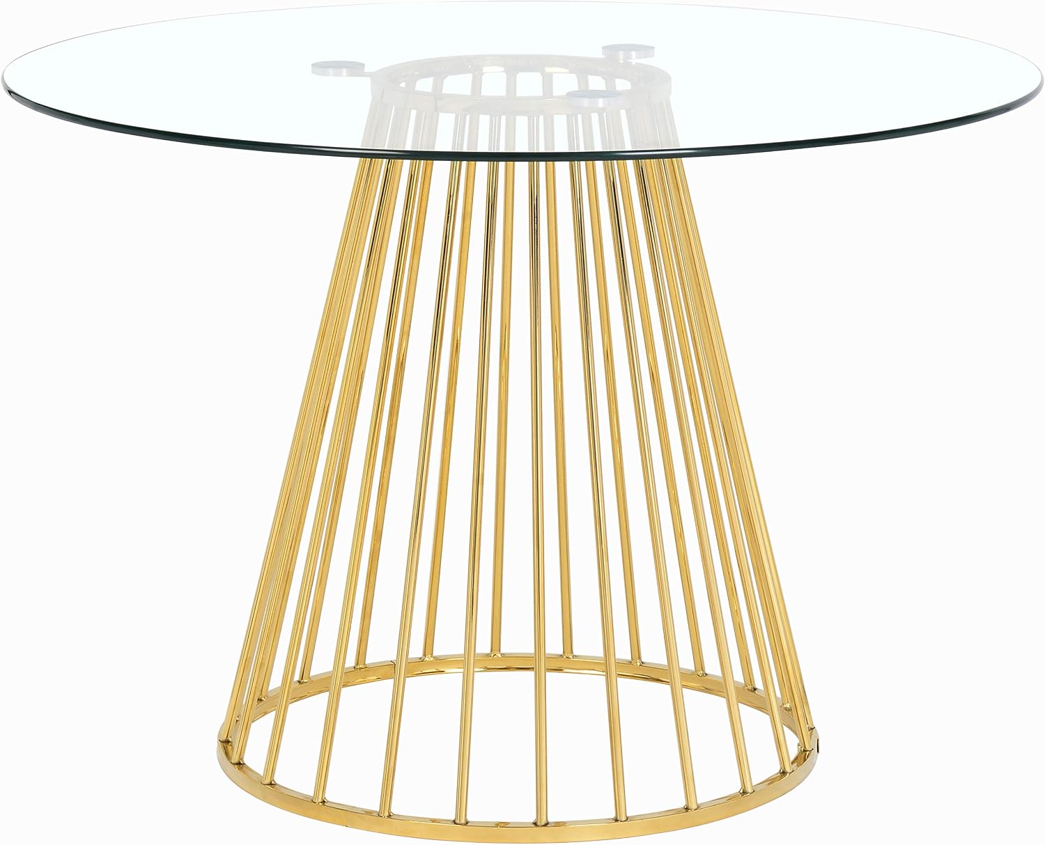 Meridian Furniture Gio Collection Modern | Contemporary Clear Tempered Glass Top Table with Wired Design, Durable Metal Base, Dining, Polished Gold Finish