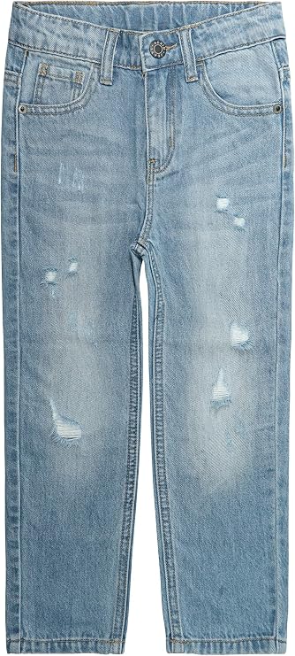 KIDSCOOL SPACE Girl Jeans,Little Kid Ripped Elastic Band Inside Straight Slim Fit Denim Jeans Pants