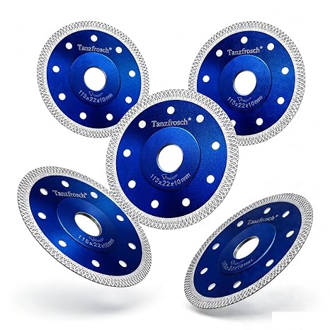 Tanzfrosch 4.5 inch Diamond Saw Blade 4.5" Cutting Disc Wheel for Cutting Porcelain Tiles Granite Marble Ceramics Works with Tile Saw and Angle Grinder (5 Pack, Blue)