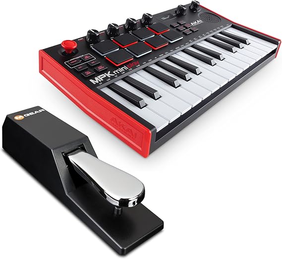 AKAI Professional MPK Mini Play MK3 - MIDI Keyboard Controller & M-Audio SP-2 - Universal Sustain Pedal with Piano Style Action, The Ideal Accessory for MIDI Keyboards, Digital Pianos