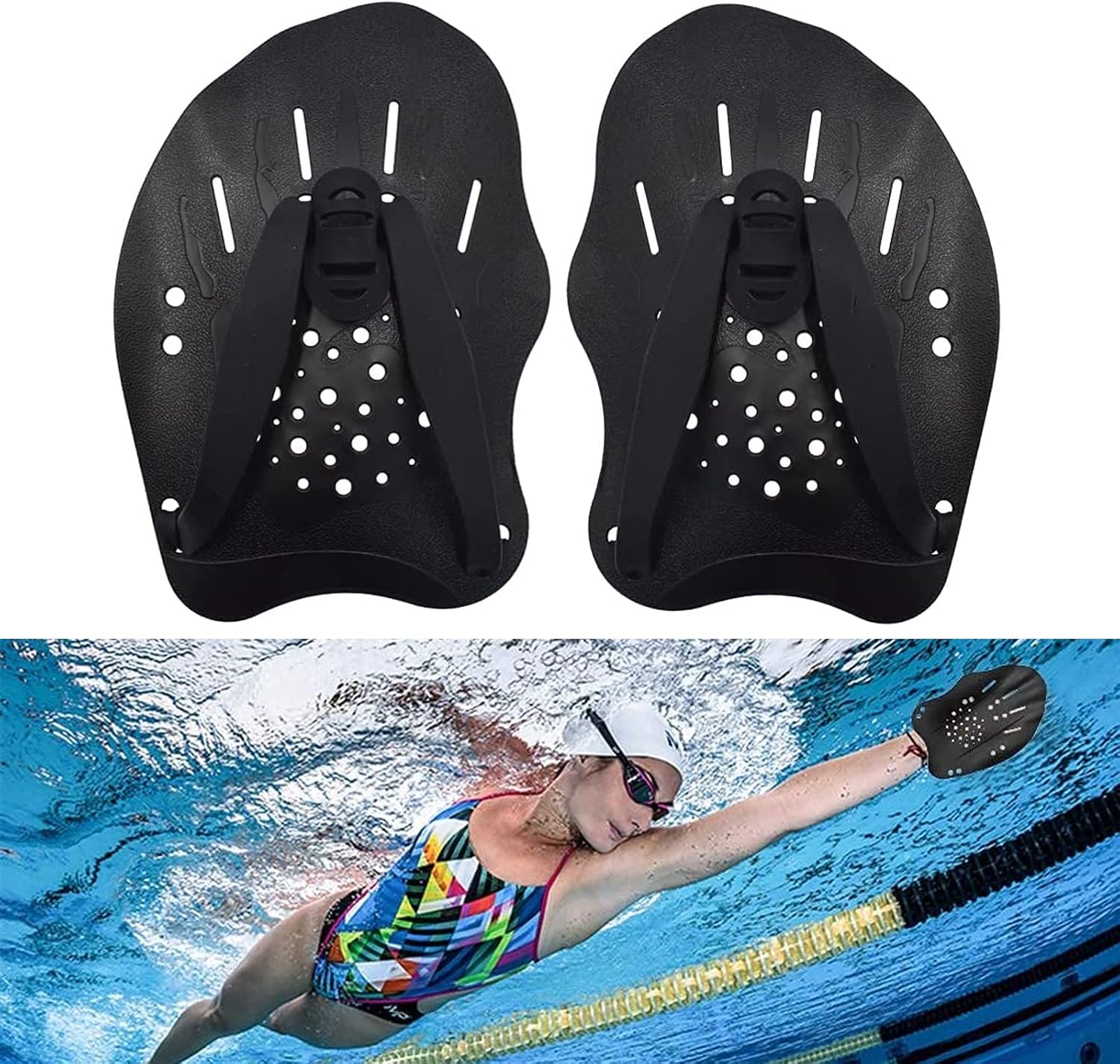 Hand Paddle - Adjustable Upper Body Resistance Gloves for Swimming Training