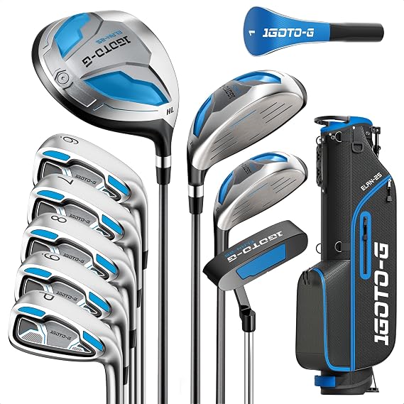 11 Pieces Golf Clubs Set for Men & Women - Right/Left Handed Complete Golf Clubs Full Set Includes Stand Bag with Rain Hood, 1# Drive, 3# Wood, 5# Hybrid, 6# 7# 8# 9# PW# Irons and Putter