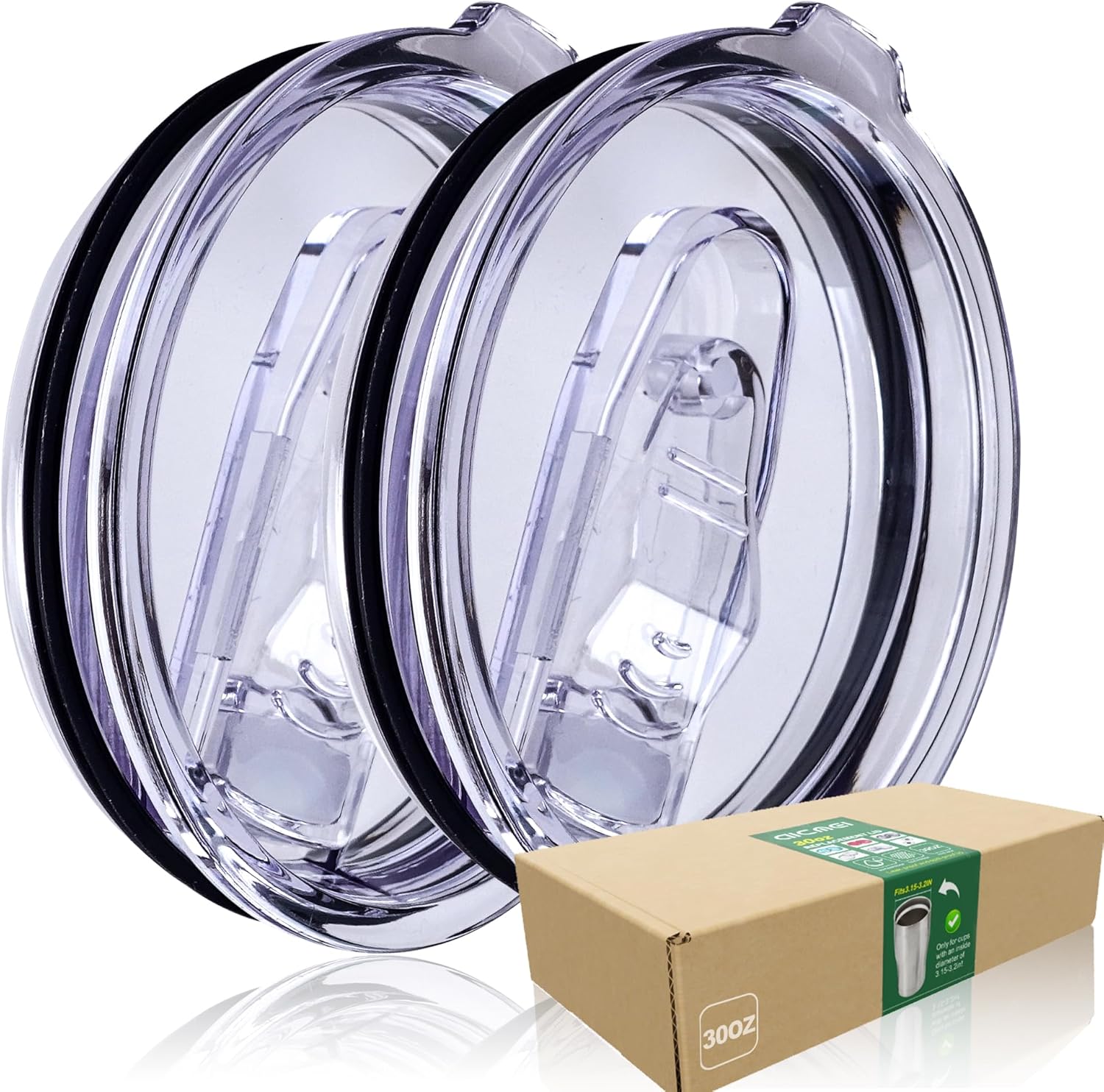 30OZ - 2 Replacement Lids for Tumblers-Spill Proof Lids for 3.7-3.74 Inch Diameter, AICMEI Tumbler Lids 30 oz Replacement Lid（Transparent）