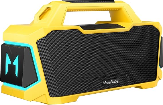 Musibaby 80W Portable Bluetooth Speaker, Loud Bass, IPX6 Waterproof, Yellow