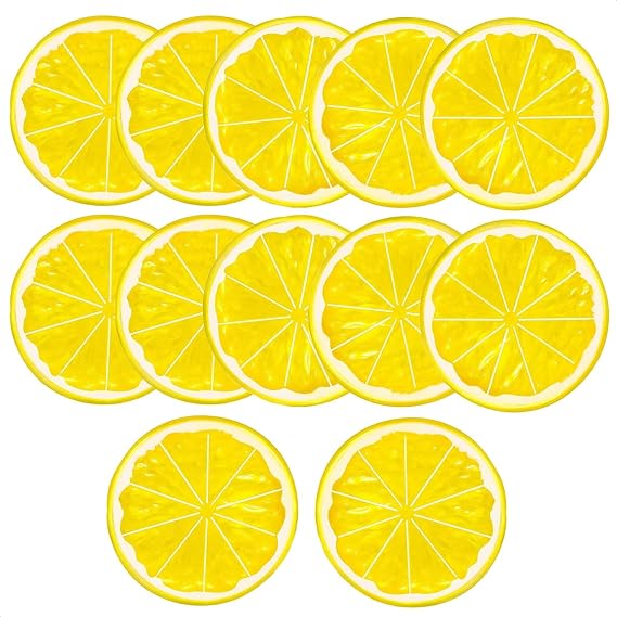 12 Pcs Fake Lemon Slices - Realistic Plastic Fake Lemons, Bright Yellow - Lemon Decor for Kitchen, Lemonade Stand, Party, DIY Craft, Vase Filler, Tiered Tray, Centerpiece, Summer Display & Photo Props
