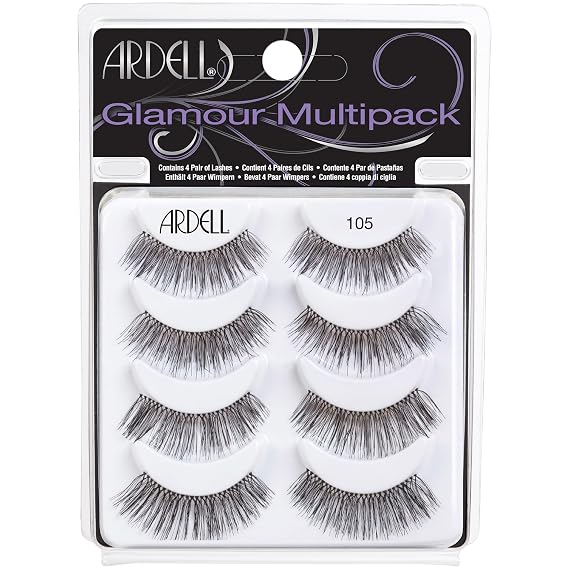 Ardell False Eyelashes Glamour Multipack 105 - Lightweight, Natural Looking Strip Lashes, Reusable Fake Lashes, 4 Pairs, 1 Pack