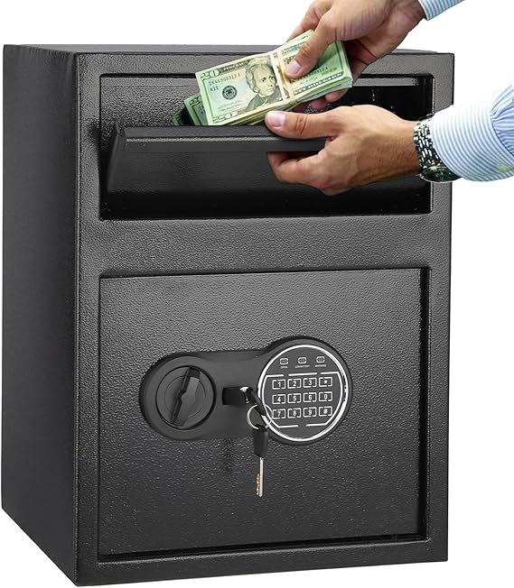 Depository Safe Digital Safe with Keypad, Locking Drop Box with Slot, Metal Lock Box with Two Emergency Keys for Your Valuables