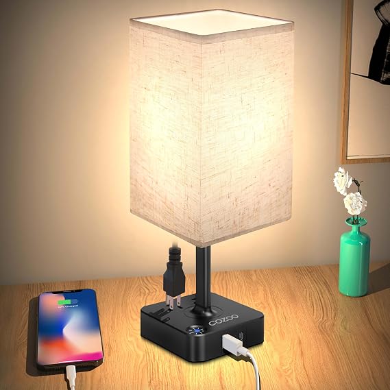 Touch Bedside Table Lamps for Bedroom Night Stands with Charging Station