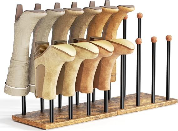 pickpiff Cedar Ball End Boot Rack 8-Pair Shoe Organizer Free standing Metal Holder with Wood Base