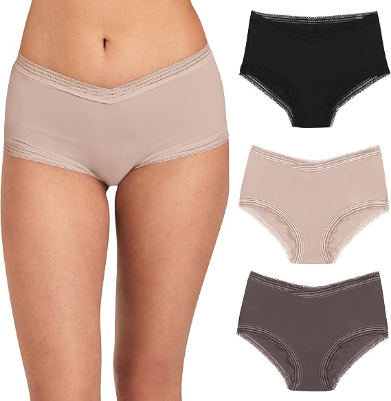 Maidenform Women's Microfiber Boyshort Underwear, Modern Full Coverage Boyshort Panty, 3-pack