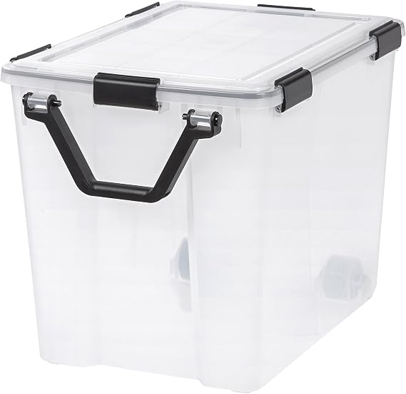 IRIS USA 103 Quart WEATHERPRO Plastic Storage Box with Durable Lid and Seal and Secure Latching Buckles, Clear with Black Buckles, 1 Pack