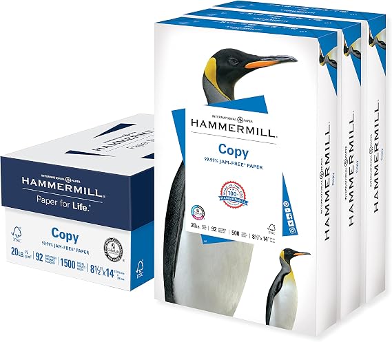 Hammermill Printer Paper, 20 Lb Copy Paper, 8.5 x 14-92 Bright, Made in the USA- 3 Ream (1500 Sheets)