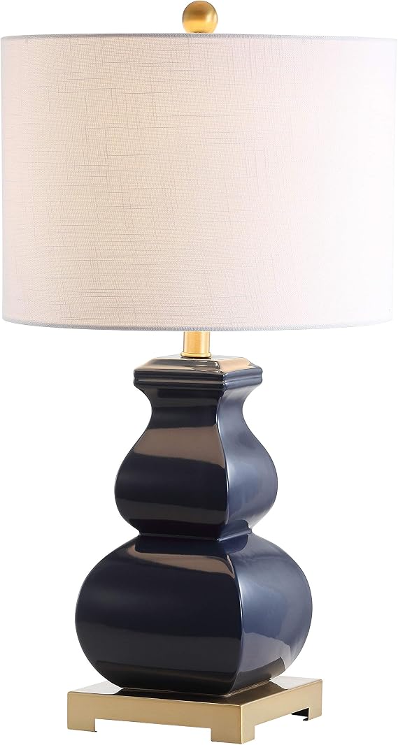 JONATHAN Y 25.5" Navy Blue/Gold Ceramic Table Lamp for Living Room Bedroom, White Linen Shade, Modern Footed Vase Bedside Lamp, LED Bulb Included, UL Listed JYL3049A