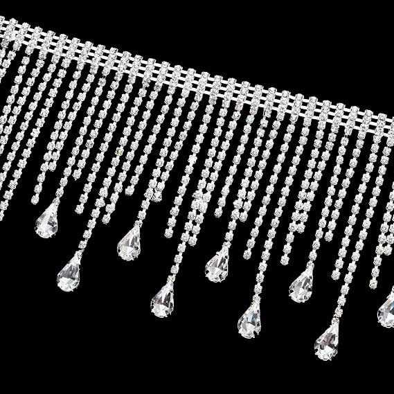 PONDON 39 in Rhinestone Pendant Necklace with Elegant Tassel Design for Evening Wear, Weddings, and Celebrations