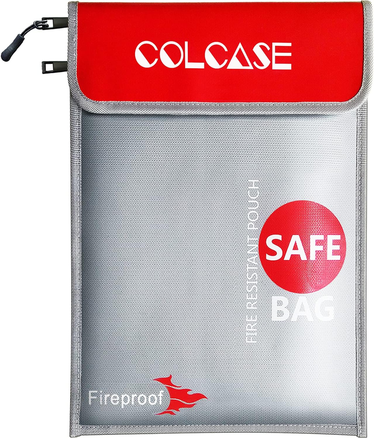 COLCASE Fireproof Document Bag with Lock 5200F Heat Insulated Waterproof and Fireproof Bag with Zipper Storage for Money, Documents,Passport and Valuables 15 x 11 inches