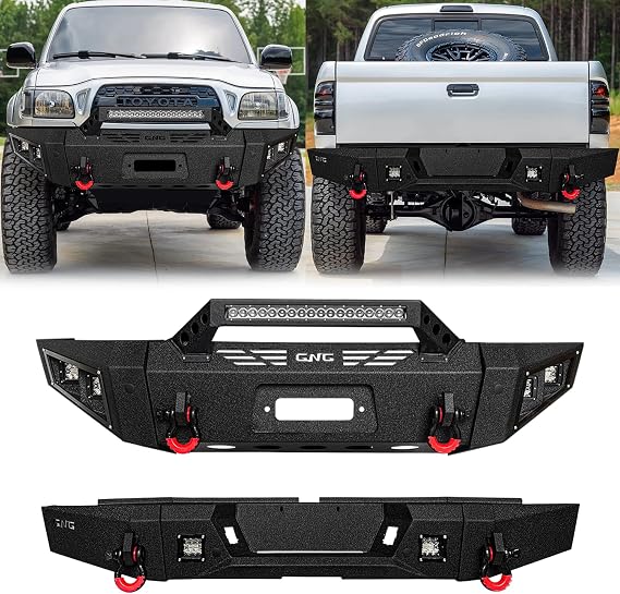 For 1995-2004 Toyota Tacoma Steel Front and Rear Bumper With Winch Plate&Lights(Black Texture)
