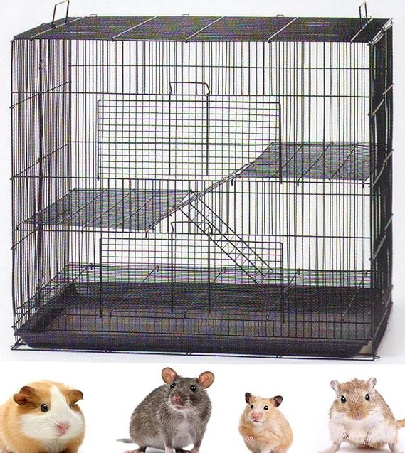 3-Levels Easy Portable Collapsible Ferret Chinchilla Sugar Glider Rats Mouse Animal Critter Bite-Proof Metal Carrier Travel Cage with Narrow 3/8-Inch Bar Spacing Easy to Setup No Tools Needed