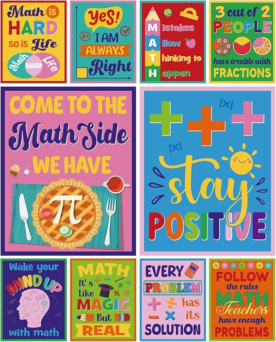 Dispowreath 10 Pcs Math Classroom Decor Colorful Motivational Math Posters