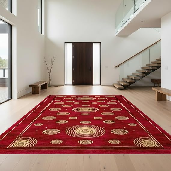Design&I 5'x7' Washable Area Rug Alfombra Scallop Web Motif Peppermint Center Spiral Dotted Mini Chair-Friendly & Snag-Free Skid-Resistant Room for Dining Room, Under Table, Home Office