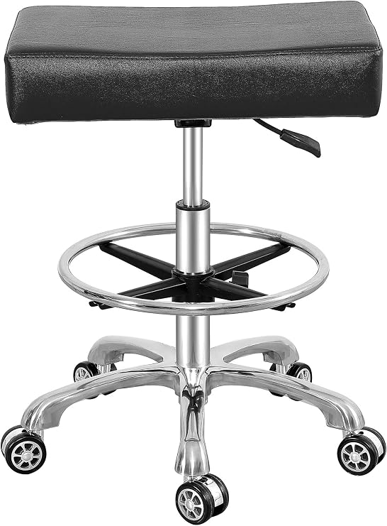 Antlu Adjustable Rolling Swivel Stool Chair for Massage Office Tattoo Kitchen, Work Heavy Duty Stool with Wheels (Black, with Foot Rest)