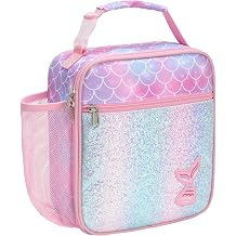 Bagseri Lunch Bag for Girls - Insulated School Lunch Box with Bottle Holder, Portable Reusable Thermal Cooler Tote for Nursery, 6L Capacity, Glitter Pink Mermaid
