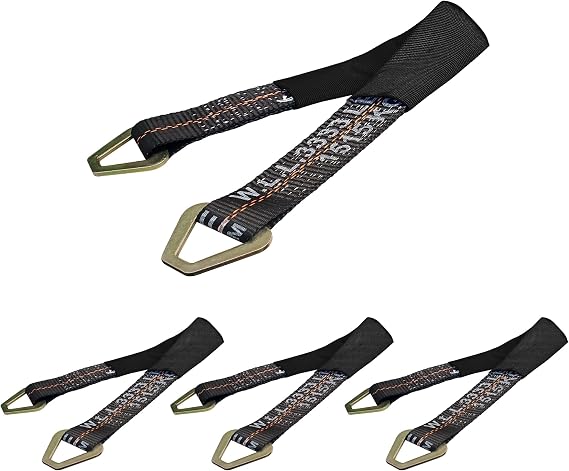 Mega Cargo Control 4 Pack of 2 x 48" Axle Strap with Protective Sleeve and D Ring, for Securing, Transport, 3333 Lb WLL (Black)