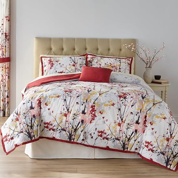 BrylaneHome Funky Floral 6 Piece Comforter Set - Twin, Burgundy Multi