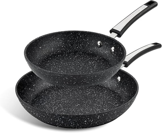 Scoville Xtra 20cm & 28cm Frying Pan Set, Set of 2 Non Stick Frying Pans, NEVERSTICK Coated, Suitable for All Hobs, Dishwasher Safe, PFOA Free, Lightweight Design, Aluminium, Black