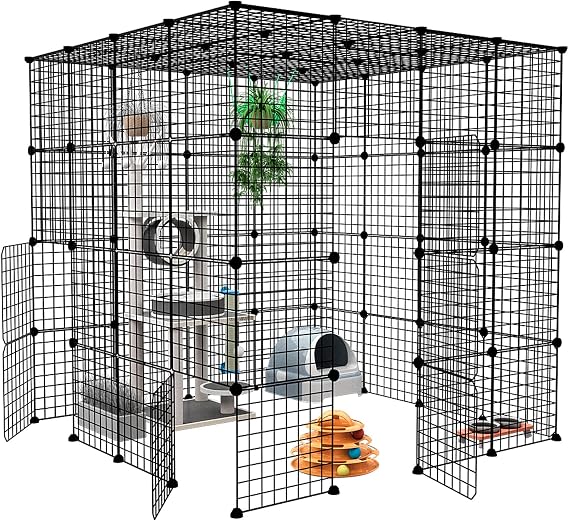 Oneluck Large Cat Cage Enclosures Indoor Detachable Metal Wire Kennels DIY Playpen Kitten Crate Large Exercise Place Ideal for 1-4 Cats (Without Platform)