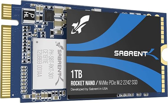 SABRENT SSD 1TB, M.2 SSD 1TB, NVMe 1TB PCIe M.2 2242, Internal SSD Speed up to 2500MB, DRAMless Power Consumption, High Performance SSDSB-1342-1TB