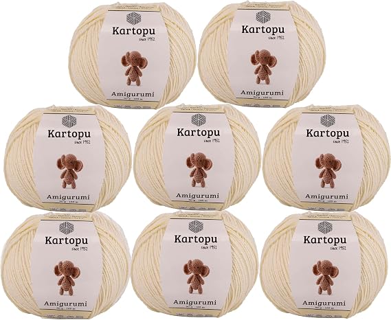 Kartopu Amigurumi and Baby Cotton Knitting Rope,Specially Produced for Amigurumi Lovers,(8Pack)Skein(Ball) 1.76 Oz (50g) (Cream 037)