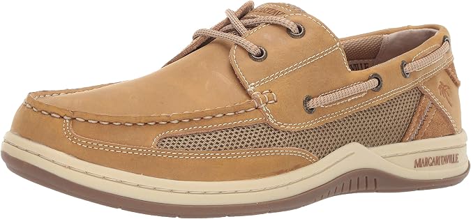 Margaritaville Mens Anchor Lace Boat Shoe, Light Tan, 9.5 US