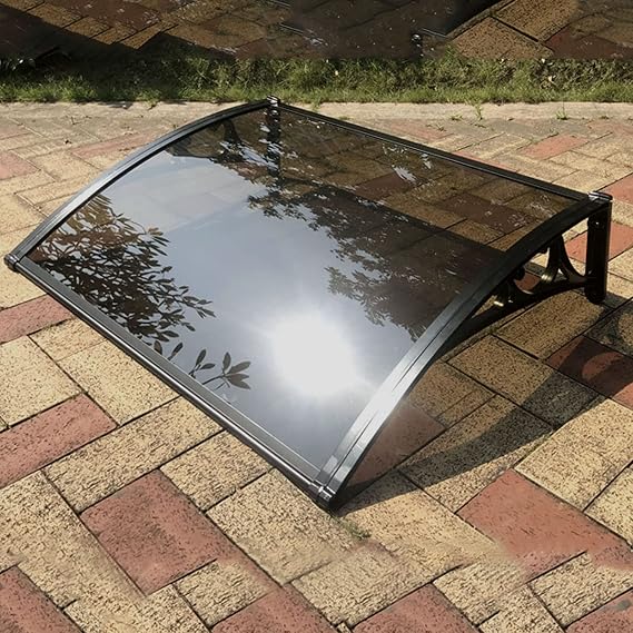 Roof Door Canopy Window Awning Canopy,Black Bracket Outdoor Polycarbonate Cover UV Snow Protection Front Door Sun Shetter Door Awning Rain Shelter Front Back Door Cover (60X150cm/24inX59in)