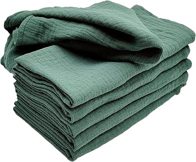 Voya Cotton Napkins Set of 6, 40 x 40cm Cloth Napkins Soft, Washable, Durable, Absorbent, Table Dinner Napkins Cloth for Party, Restaurant, Weddings Green